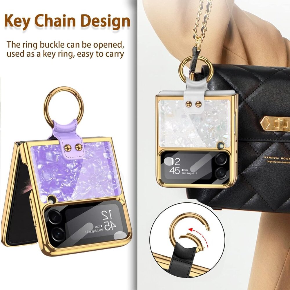 Samsung Galaxy Z Flip4 Electroplated Luxury Ring Cover Purple With Key Chain - Picture 4 of 4